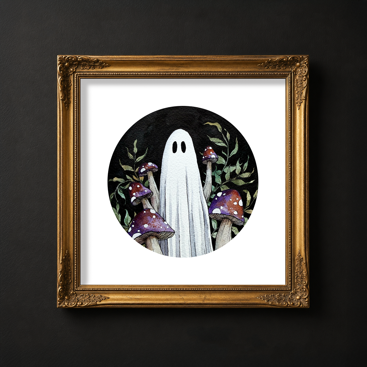 Ghost and Mushrooms Circle Fine Art Print