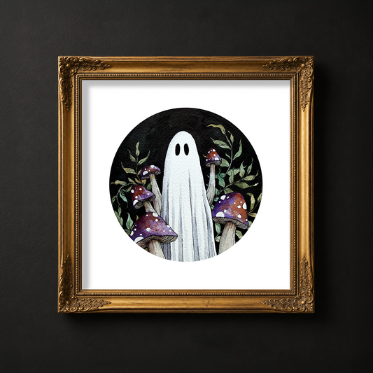 Ghost and Mushrooms Circle Fine Art Print