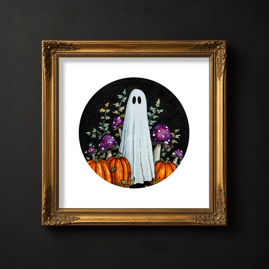 Ghost and Pumpkins Circle Fine Art Print