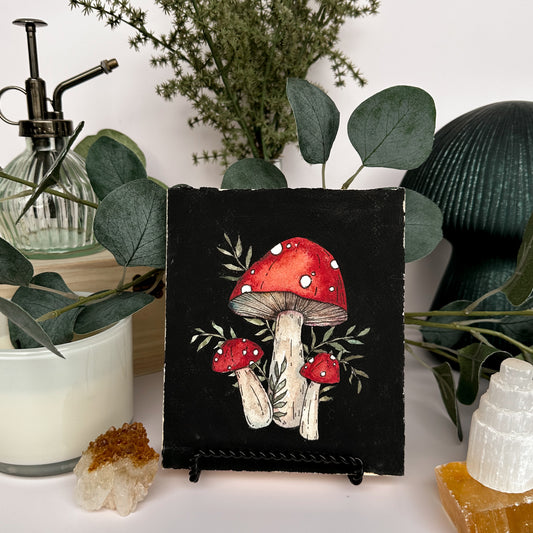 Three Mushroom with Sharp Leaves Painting