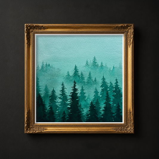Square Watercolor Trees Fine Art Print